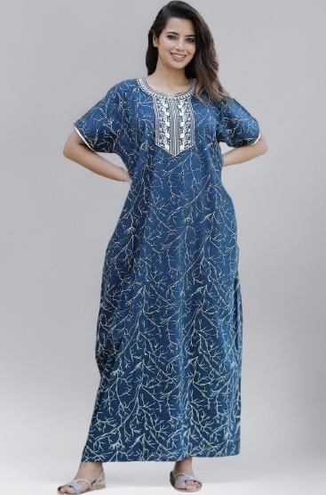 Women's Pure Cotton Block Print Regular Rajasthani Jaipuri Maxi Nighty
