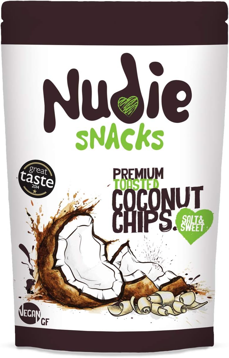 Premium Toasted Coconut Flakes by Nudie Snacks - Vegan, Vegetarian, Gluten Free, Plant Based Snacks (Sweet and Salty Coconut Chips 35g Packs)