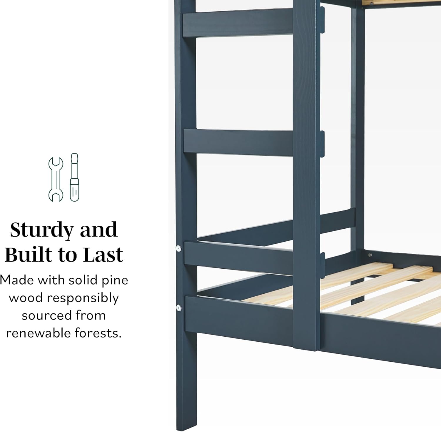 Image showing the bed frame dimensions: 77.5 inches length, 42 inches width, 62.63 inches height