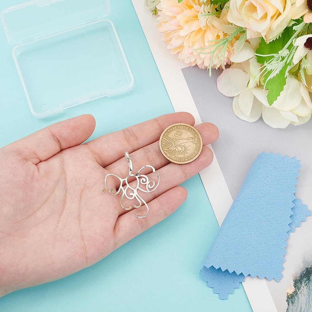 BENECREAT 925 Sterling Silver Irregular Pendant Blank, Hollow Pendant Base, Cabochon Setting with Polishing Cloth for DIY Necklace Jewelry Making - Image 3