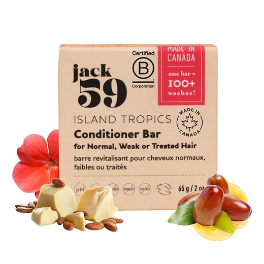 Jack59 Conditioner Bar for Normal, Weak or Treated Hair – Island Tropics – with Bamboo Extract | Vegan | pH Balanced | Gluten-Free | Cruelty Free | Sulphate Free | No Parabens | Colour Safe | 2 oz