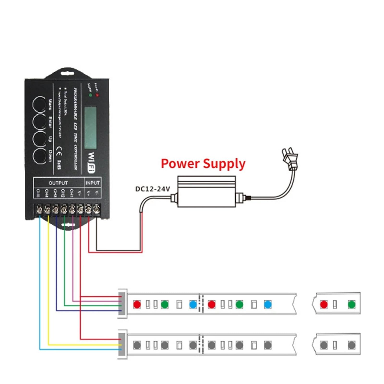 TC420/TC421 programowalny sterownik LED, 5 kanałów, 20 A, wspólna anoda, ściemniacz do taśm świetlnych, DC 12 V (Tc421 Wifi)