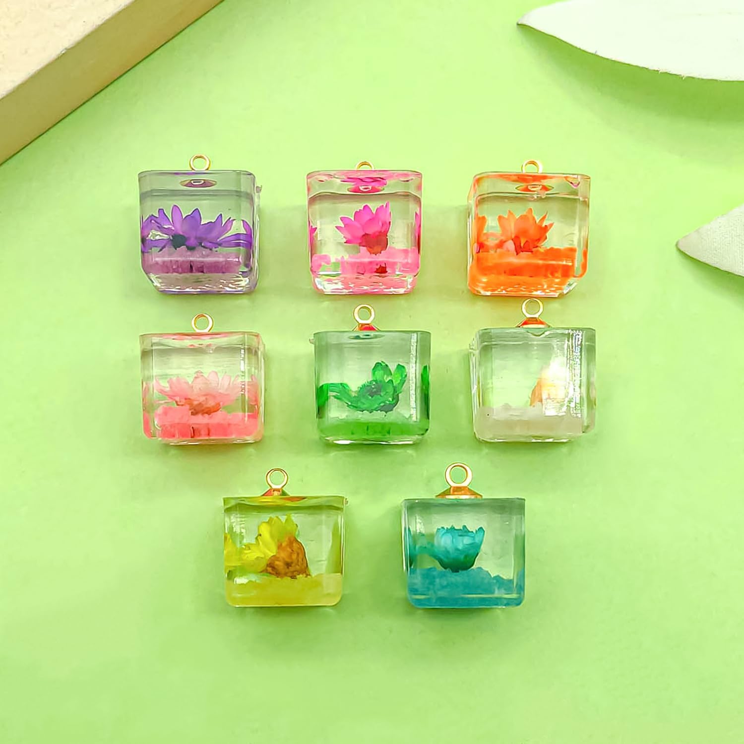 Sailanzi 16pcs Resin luminous square dried flower set series Pendant Jewelry Making DIY Keychain Earrings Pendant Various Design Charms for Jewelry Making Bracelets Necklace (SN817) - Image 2