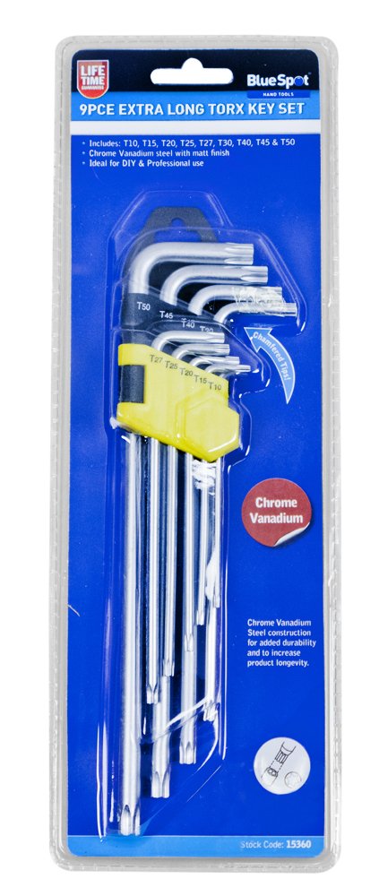 Blue Spot 15360 9 Piece Extra Long Torx Key Set