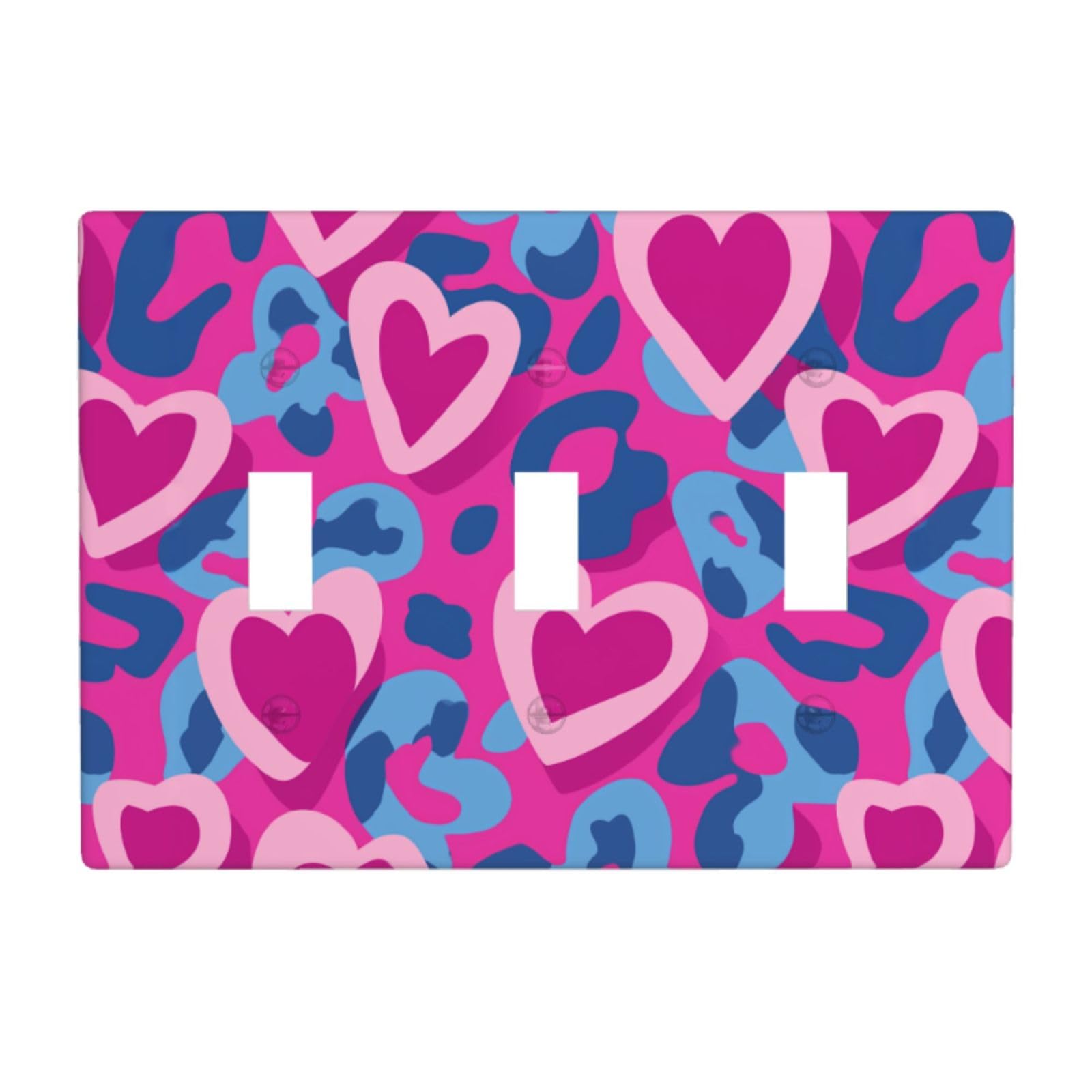 Woshuwo White Heart Shapes Leopard Pattern On Strawberry Pink Light Switch Covers 3 Gang Triple Toggle Wall Plate Switchplate Electrical Faceplate For Bathroom Kitchen Bedroom Decor