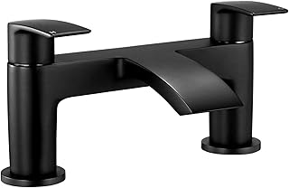 Bath Taps Black Waterfall Mixers Tub Tap Bathtub Filler Taps Bathroom Brass Round Dual Lever Deck Mounted 1/4 Turn Mono Monobloc