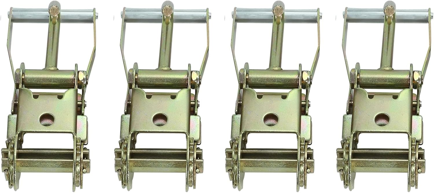 4 Pack 2" Ratchet Steel with Finger J Hook Tie Down 11,000 lbs Breaking Strength for Heavy Duty Tow Truck Trailer