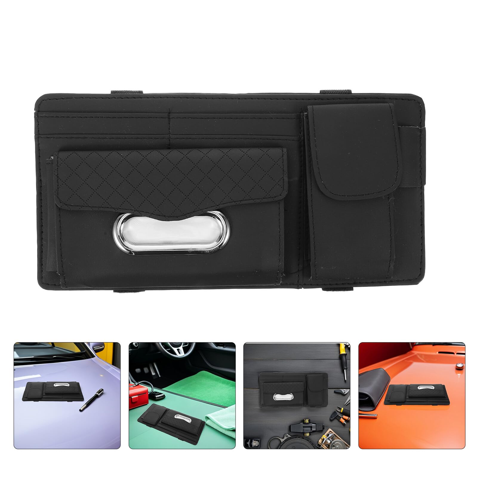 Organizer per Visiera Parasole Auto 2 Pezzi Custodia Porta Occhiali da Sole e Porta Fazzoletti Clip Multi-Tasca per Carte e Accessori Interni Veicoli Compatibile Suv e Camion