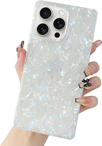Jmltech Funda de borde cuadrado para iPhone 15 Pro Max, funda para mujer, a prueba de golpes, con purpurina, delgada, suave, gel de silicona