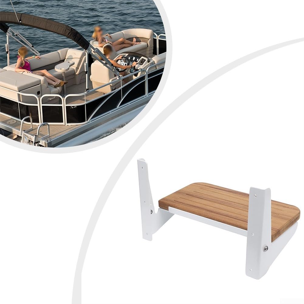Reposapiés plegable de madera de teca de grado marino para timón de barco con marco de aleación de aluminio y diseño de estilo moderno para mayor comodidad del operador y solución de almacenamiento