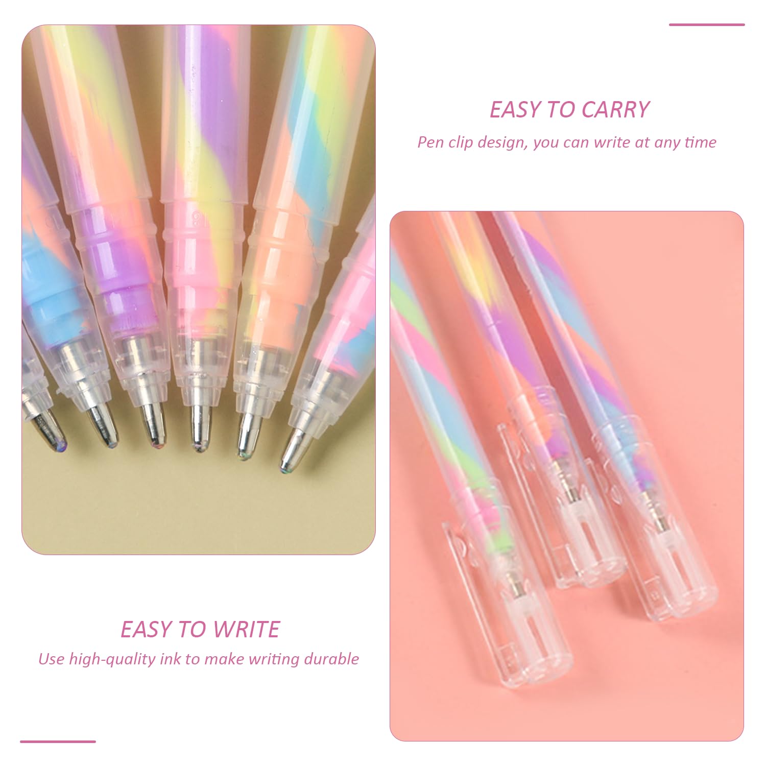 6 Penne Gel Glitterate Arcobaleno - Inchiostro Multicolore Che Cambia, Punta 1.2mm Per Scrittura E Disegno - Foto 3