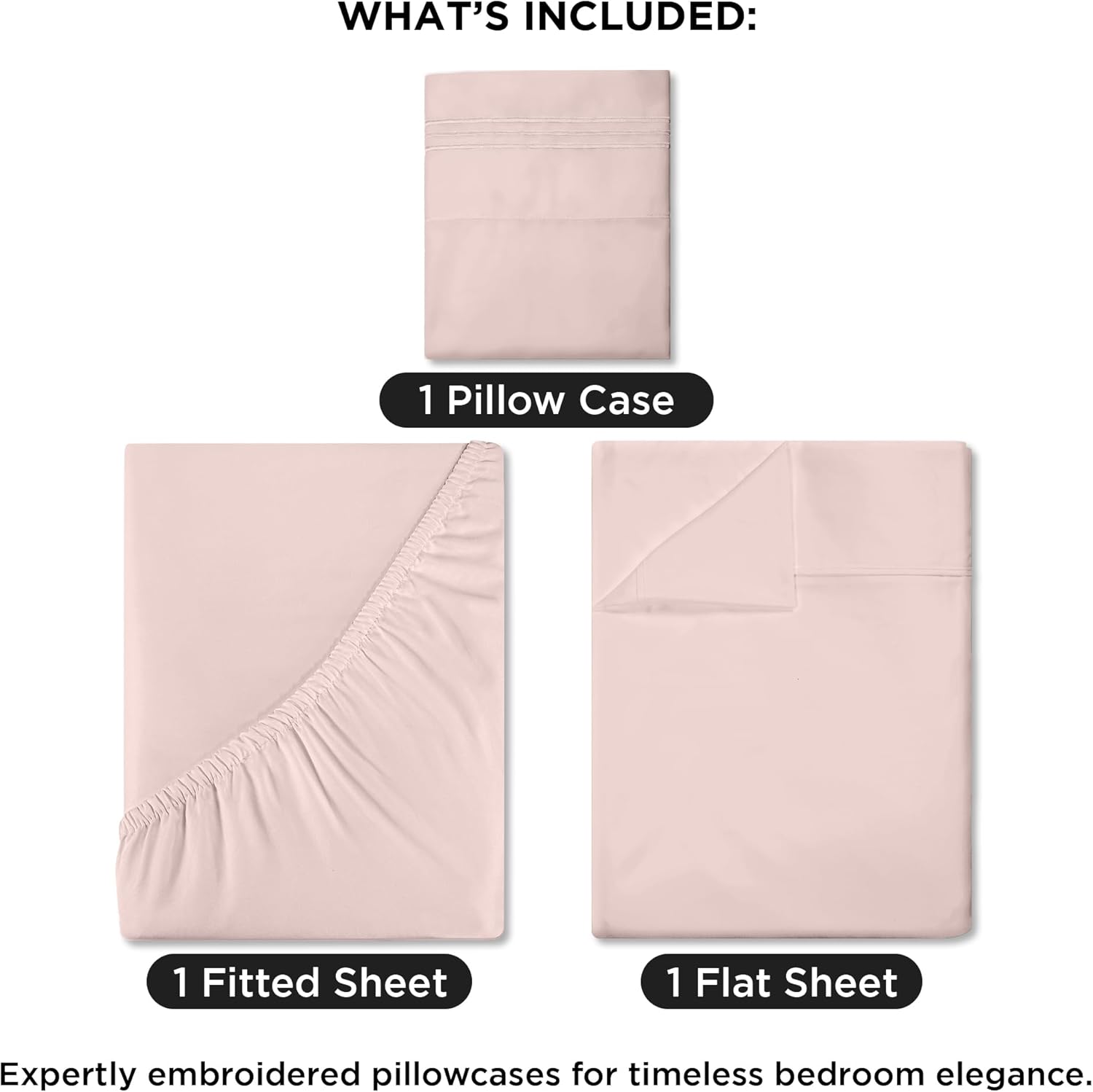 ROYALE LINENS 3 Piece Twin Sheets Set - Soft Brushed 1800 Microfiber Bedding - 1 Fitted and 1 Flat Sheet, 1 Pillow case - Wrinkle Free & Fade Resistant - Hotel Luxury Bed Sheets Set (Pink, Twin)