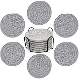 Makya Drink Coasters with Holder, Absorbent Coaster Sets of 6,Braided Fabric Coasters for Tabletop...