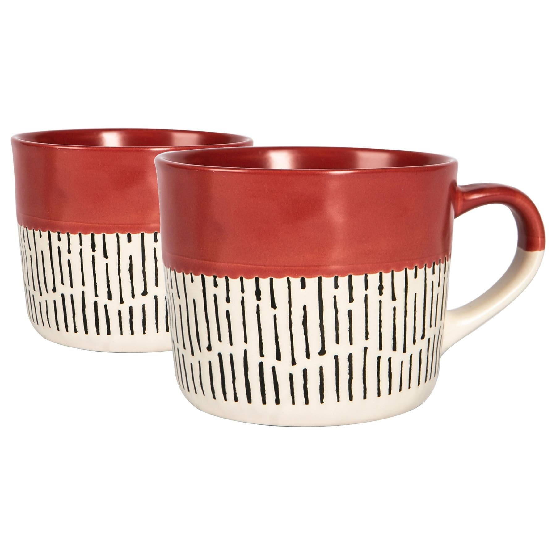 Nicola Spring Ceramic Coffee Mugs Set - 475ml - 2pc Red Dipped Dash Stoneware Coffee Cups Dishwasher & Microwave Safe Large Tea Mugs for Hot Drinks, Hot Chocolate, Tea โ image 1