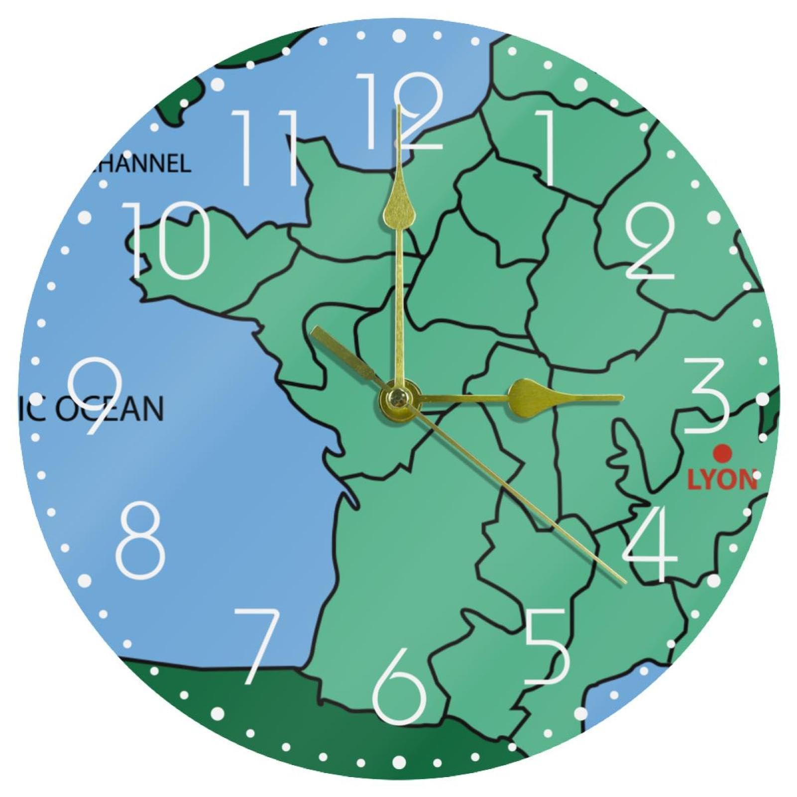 Horloge murale silencieuse pour chambre et salle de classe avec carte