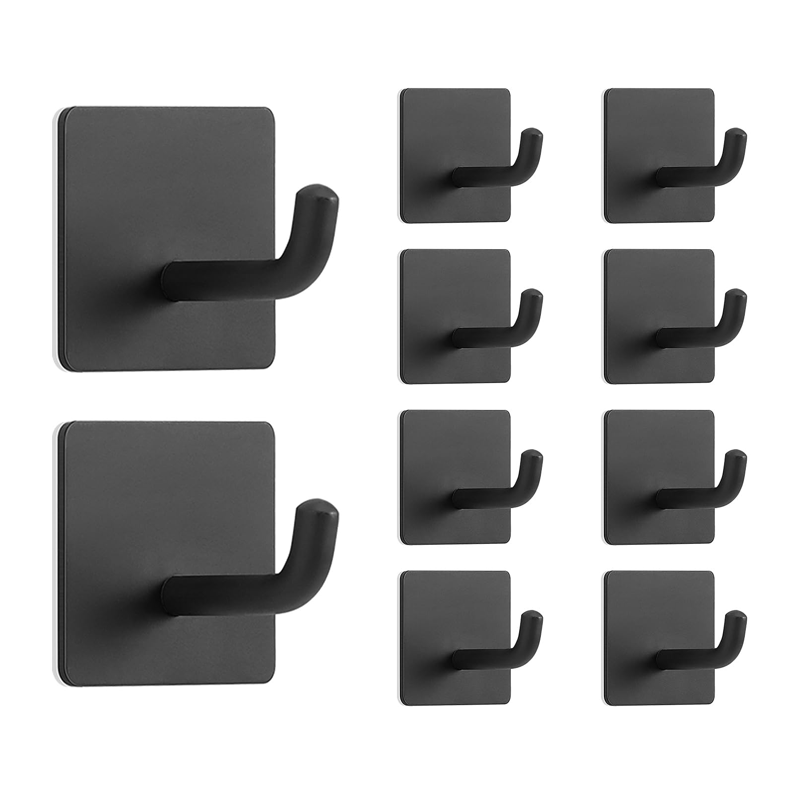 Livabber Adhesive Towel Hooks, 304 Stainless Steel Self Sticky Wall Hooks Waterproof Shower Hooks for Robe/Clothes, No Drilling Towel Hangers for Bathroom Kitchen Bedroom (Black, 10 Packs)