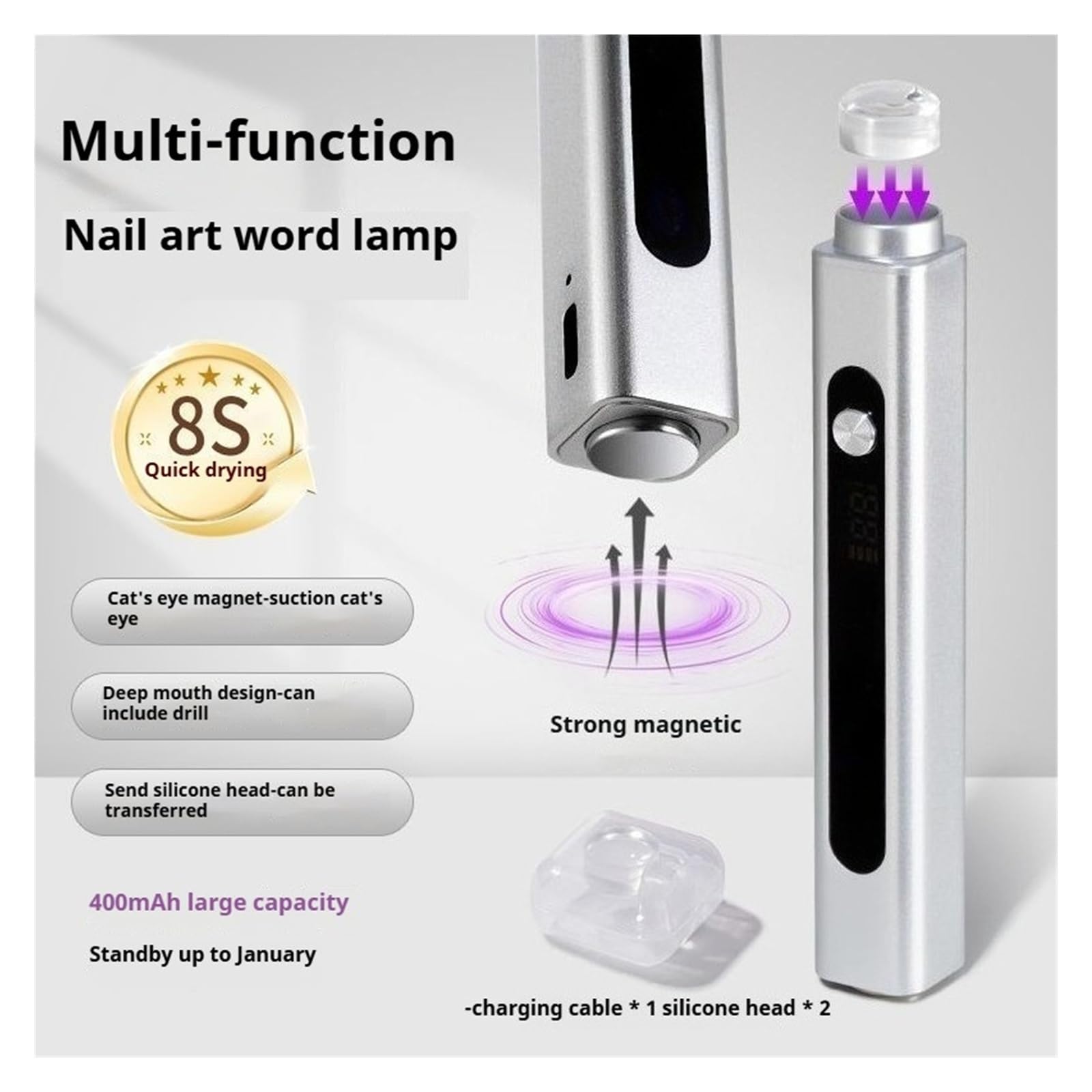 lámpara para uñas, Minilámpara secadora de uñas portátil UV LED metal, púrpura