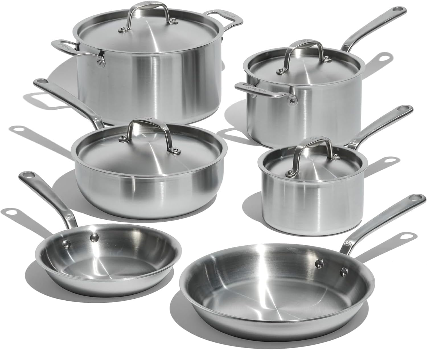 Made In Cookware - 10 Piece Stainless Steel Pot and Pan Set - 5 Ply Clad - Includes Stainless Steel Frying Pans, Saucepans, Saucier and Stock Pot W/Lid - Professional Cookware - Crafted in Italy