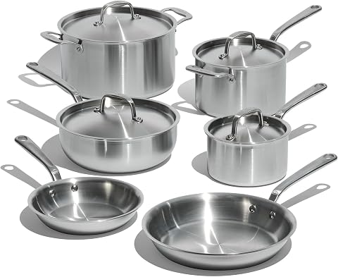 Made In Cookware - 10 Piece Stainless Steel Pot and Pan Set - 5 Ply Clad - Inclu
