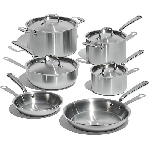 Made In Cookware | 10 Piece Stainless Steel Pot and Pan Set | 5 Ply Clad - Includes Stainless Steel Frying Pans, Saucepans, Saucier and Stock Pot W/Lid | Professional Cookware | Crafted in Italy