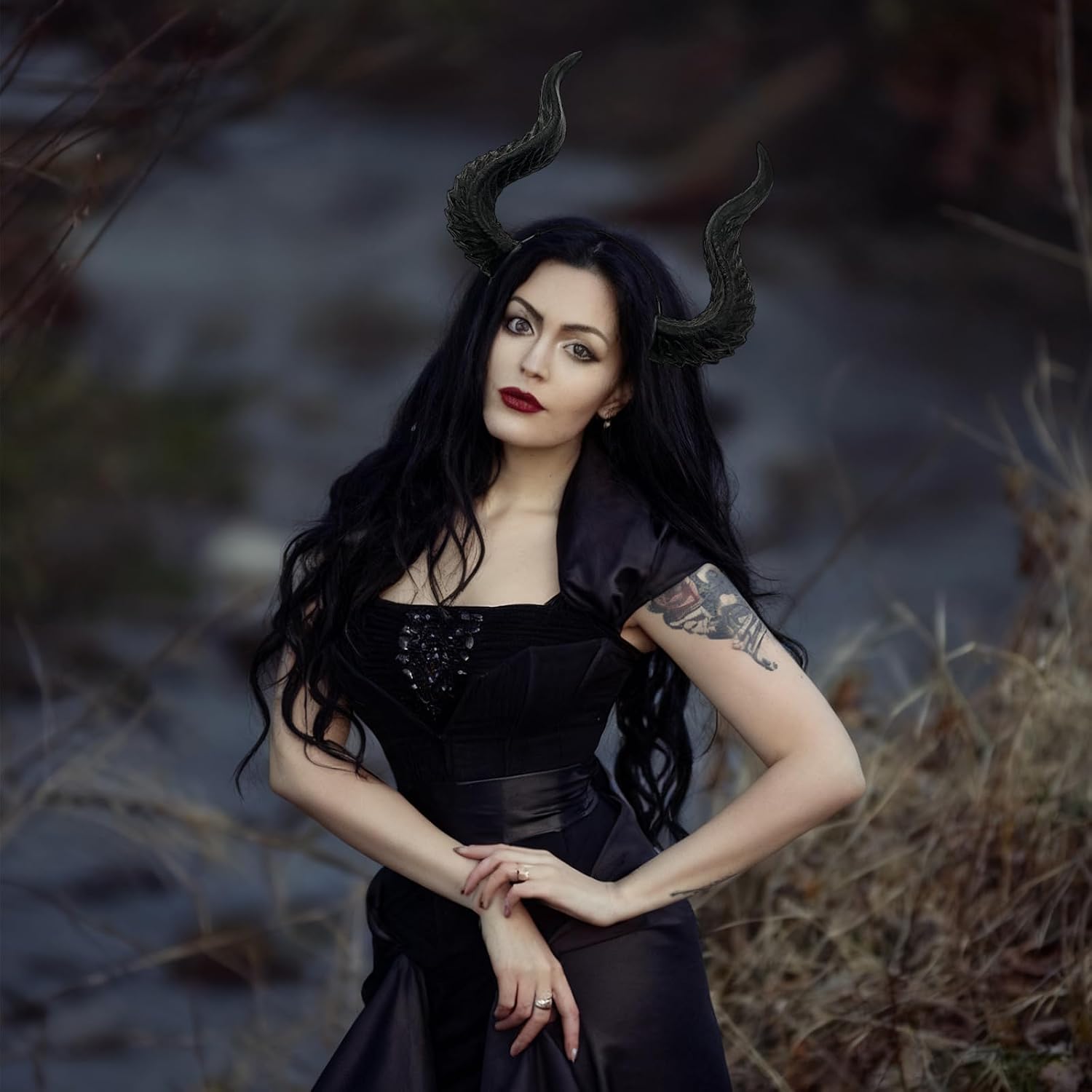mdgfge Black Devil Horns Headband Gothic Large Dark Dragon Demon Headwear Antler Hair Hoop for Women Men Halloween Cosplay Masquerade Party Headdress Supplies