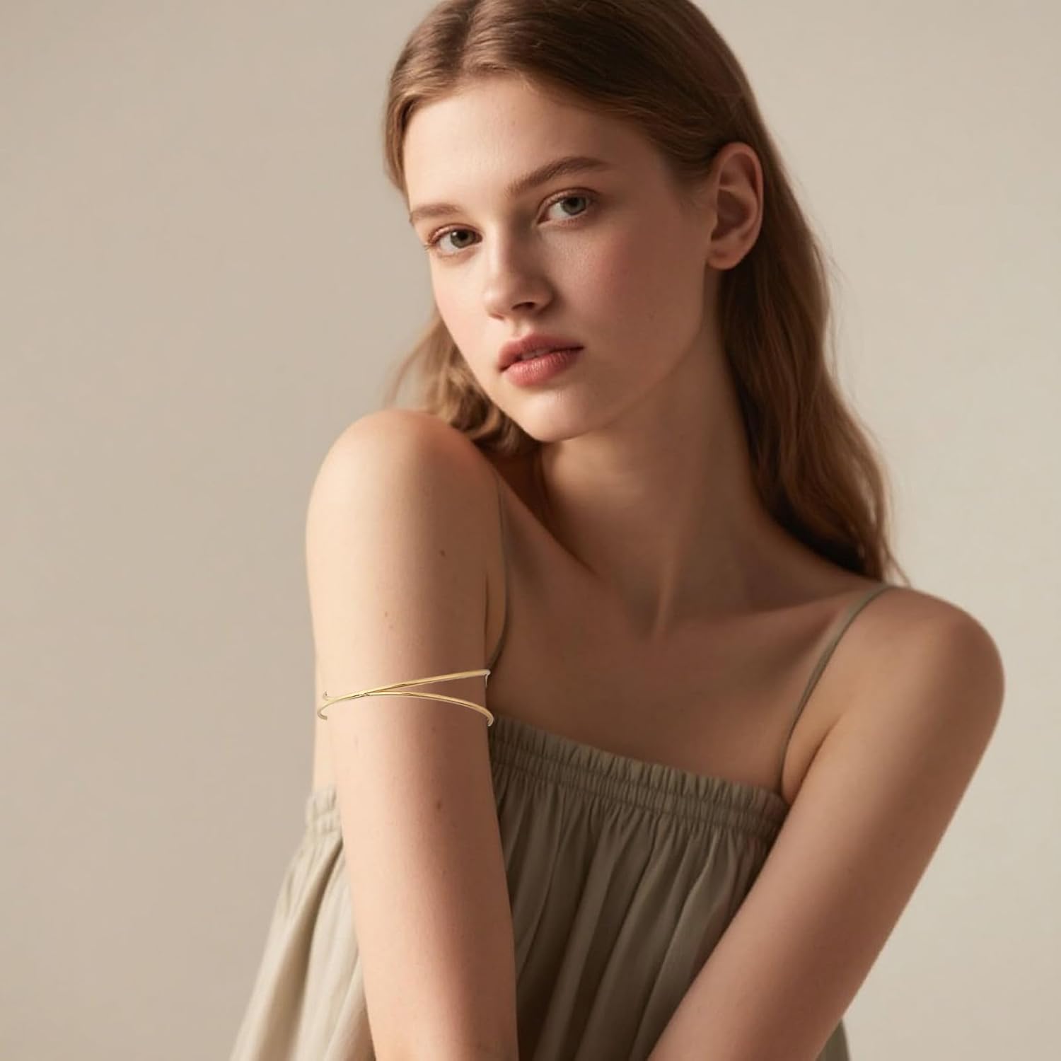 8pcs Gold Arm Cuff Jewelry Set for Women, Minimalist Upper Arm Cuff Bangle Coil Armband Adjustable Bracelet for Party Wedding Cosplay Proms Accessories - Image 6