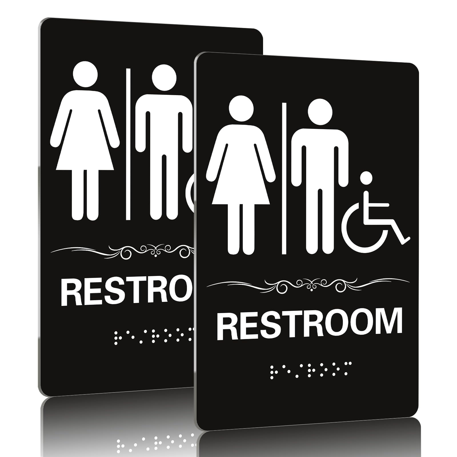 2 Pack restroom sign,Self-Stick ADA Braille Unisex Restroom Signs-Bathroom Signs,with Double Sided 3M Tape,9 "X 6" Acrylic Men Women Bathroom Sign for