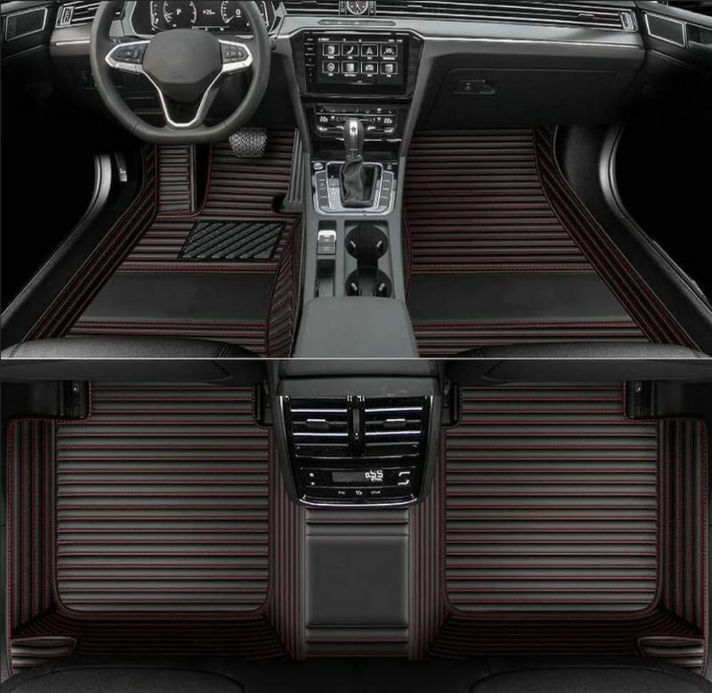 Custom Personalized Floor Mats for Cars，Luxury Full Coverage All Weather Car Floor Mats，Anti-Slip Leather Car Mat Set ，Custom Floor Mats for 99% of Cars, Trucks & SUVs (Streak Black red)