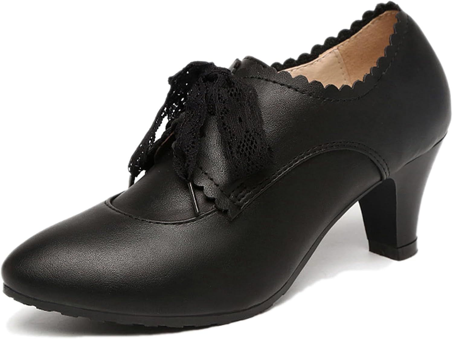 Women's Leather Lace Up Pointed Toe Kitten Heels Oxford Pumps Vintage Elegant Lace Comfortable Non-Slip Dress Pumps Wedding Work Costume Cosplay Shoes
