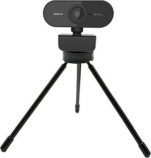Webcam 1080P com microfone WebCam de Streaming para Desktop sem drive, em Full HD, Câmera de computador USB Plug and Play com foco automático rotativo de 360º para laptop/PC/Mac + Tripé