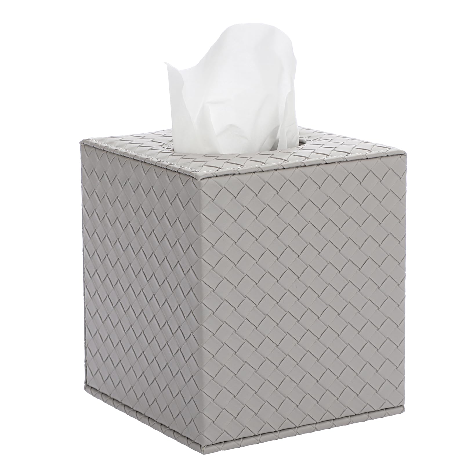 Sumnacon Tissue Box Cover Square Tissue Box Stylish PU Woven Lozenge Pattern Tissue Box Holder with Magnetic Bottom,Cube Leather Tissue Cover for