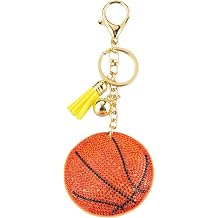 Bling Keychain for Women, Soccer Baseball Basketball Football Volleyball Rhinestone Keychain bag charm, Sparkly Crystal Gift