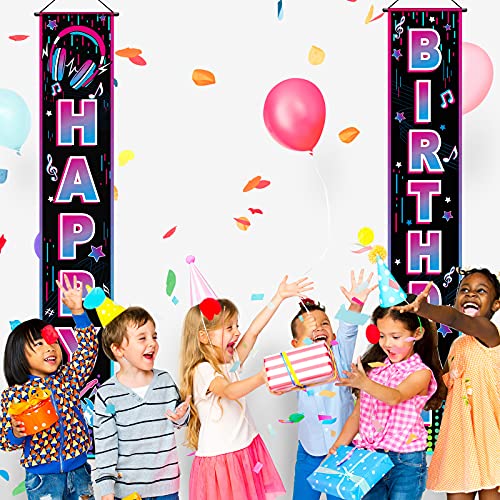 Music Happy Birthday Party Banner Music Party Decorations Outdoor Hanging Banners Musical Theme Door Porch Sign Music Birthday Party Decoration Supplies For Teens Social Media Theme Birthday Party #TOP5
