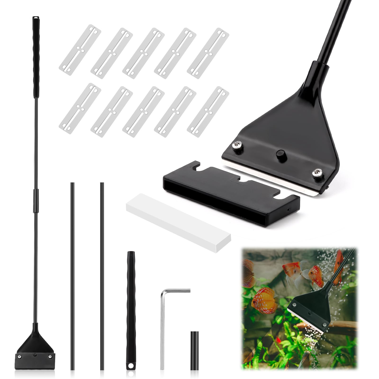 UKOFEW Limpiar de Rascador de Algas, Acuario de Vidrio Cuchilla Rascadora, Raspador de Algas de Acuario, para Limpiar El Cristal del Acuario,Raspado De Algas (62CM)