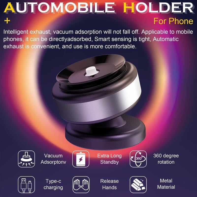 WHATOOK 360° Rotating Car Magnetic Phone Holder, Navigation Holder, Vacuum & Magnetic Suction, Windshield/Dashboard (Black)