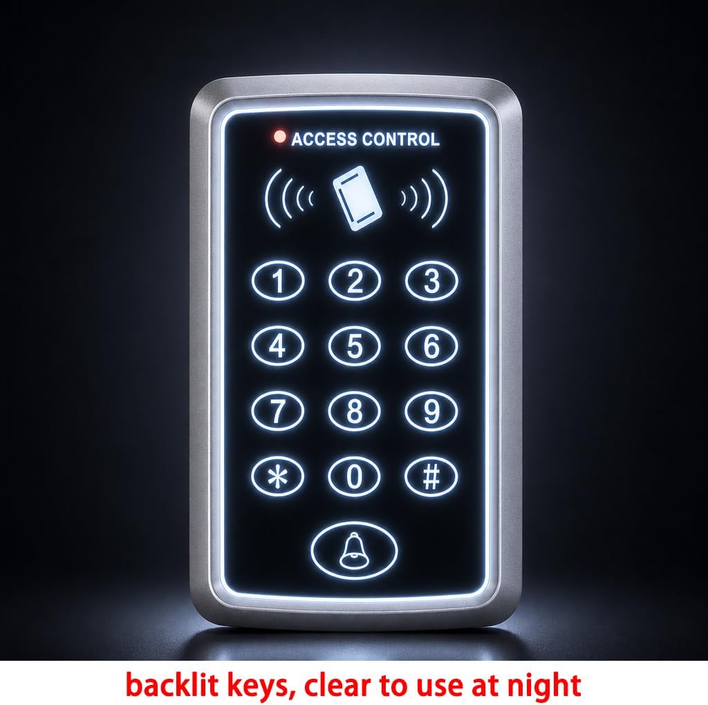 Standalone Access Control Keypad – 1000 Users, 125kHz RFID, Card / PIN Unlock, Backlit,DC12V for Home/Business/Garage
