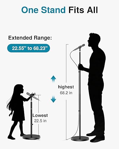 Miniatura 7 de InnoGear Soporte de micrófono telescópico, altura ajustable de 22 a 68 pulgadas, soporte de micrófono con base ponderada en el suelo, soporte de