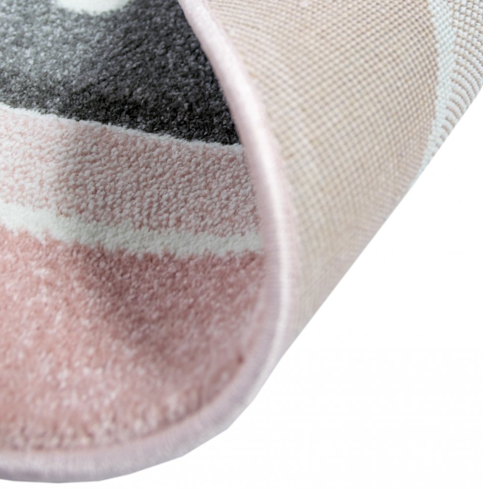 CARPETIA Kinderteppich Kinderzimmerteppich Babyteppich Mädchen runder Teppich mit Stern rosa Creme grau Größe 120 cm Rund
