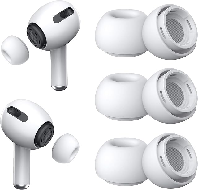 [3 Pairs] Replacement Ear Tips for Airpods Pro with Noise Reduction Hole, Silicone Ear Tips for Airpods Pro with Portable Storage Box and Fit in The Charging Case (Medium, White)