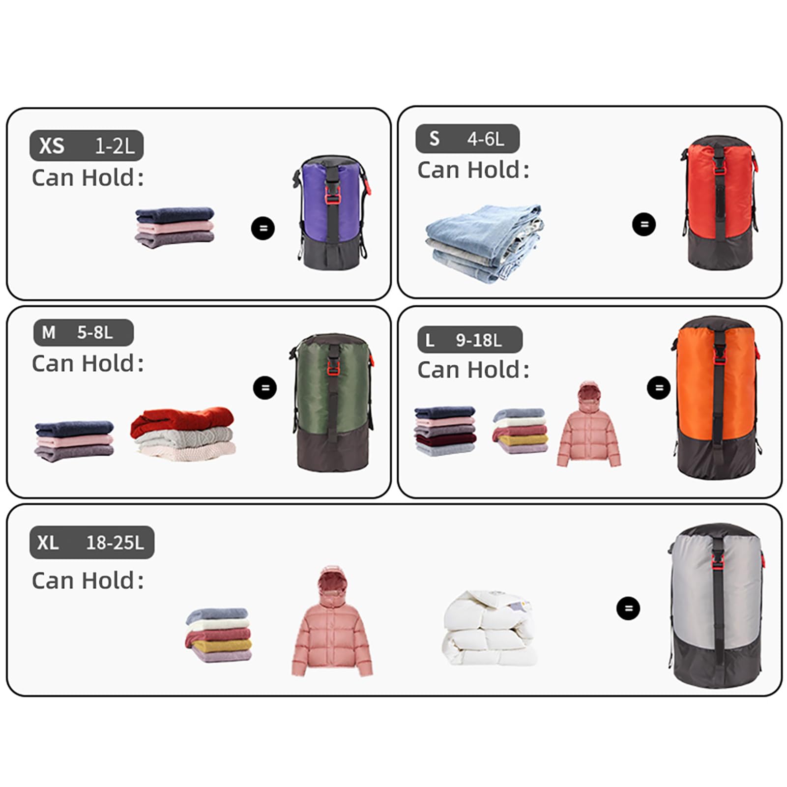 Ultraleichter Kompressionssack Zum Wandern, 5-teiliger Polyester-Kompressionssack mit Starken Kompressionsriemen, Ideal für die Aufbewahrung Großer Schlafsäcke, Schnelle Aufbewahrung und