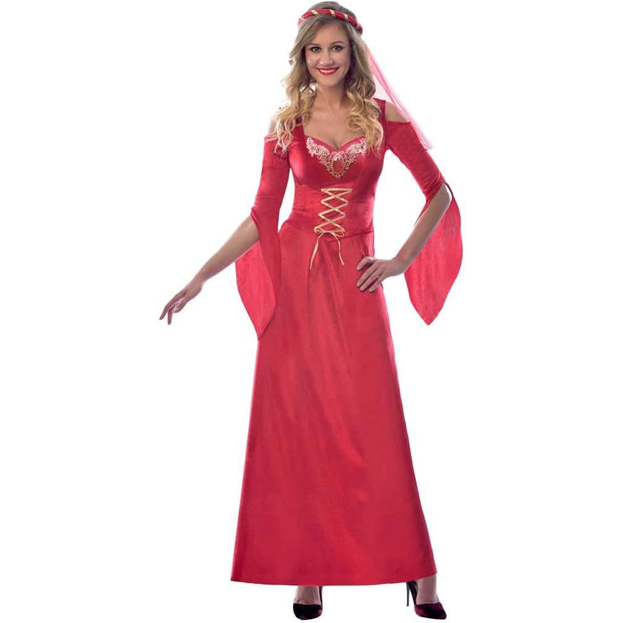 Yummy Bee - Medieval Costume Women - Renaissance Dress - Tudor Dress Maid Marian Maid Costume - World Book Day Costumes Adults - Plus Size Fancy Dress (Red, 10-12)