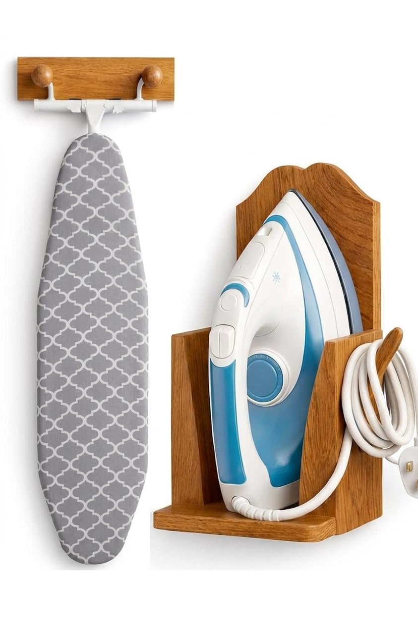 Multi Purpose Wooden Iron Press Holder Solid Wood Press Machine Holder Not Only Hold Iron But Also Orgnize Power Cable Rack for Laundry and Home.-image-33