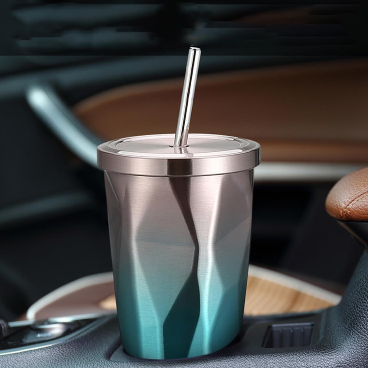 2 Stück pack Doppelwandige Edelstahl Isolierbecher mit Strohhalm Tragbar und Kreativ für Kaffee Zuhause oder Restaurant Modernes Design 500ml