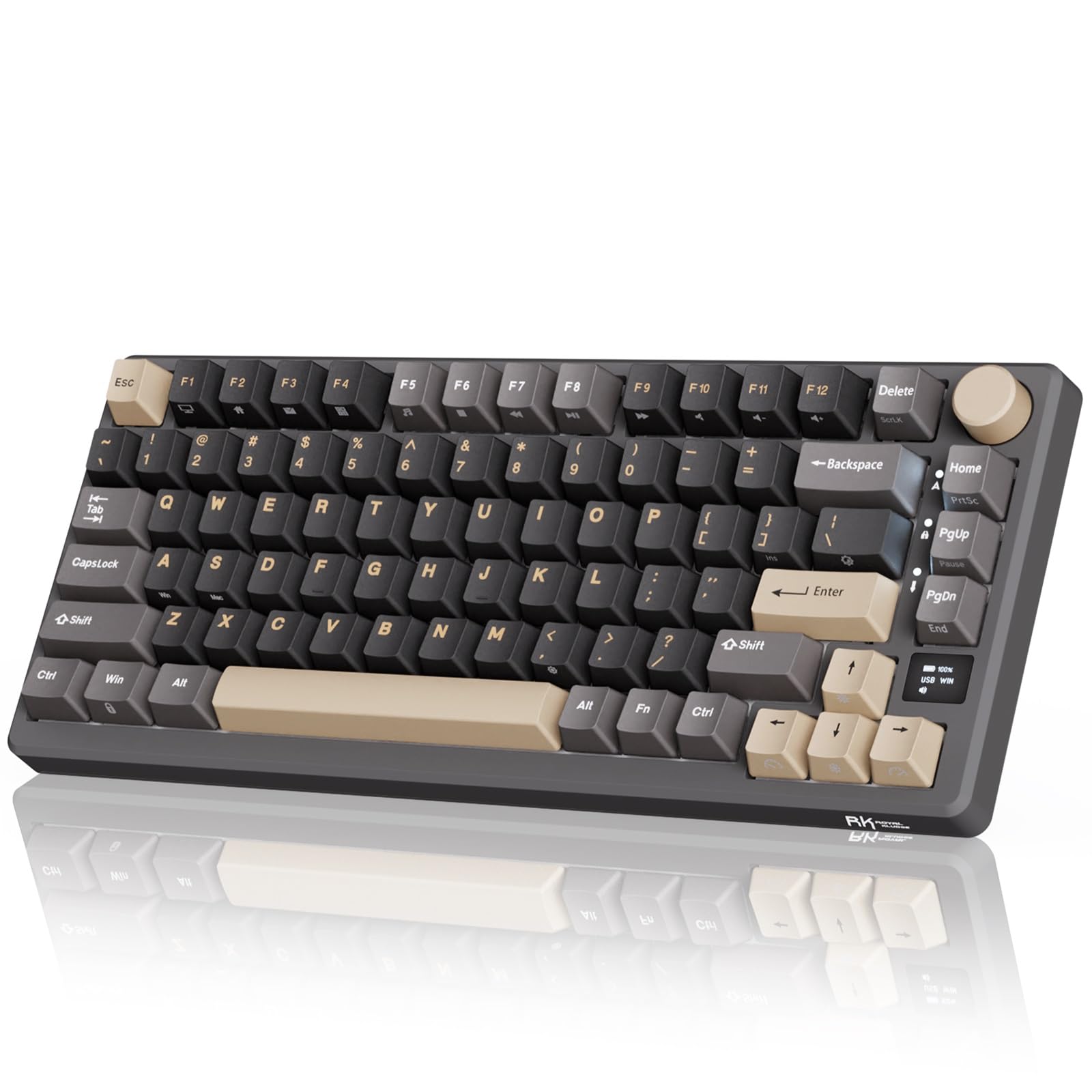 RK ROYAL KLUDGE M75 Teclado Mecánico Inalámbrico con Pantalla OLED, 75% Gasket Bluetooth/2.4G/USB-C, Layout US Teclado con 81 Teclas, Retroiluminación RGB, Hot-Swap (Interruptor Rojo, Gris)