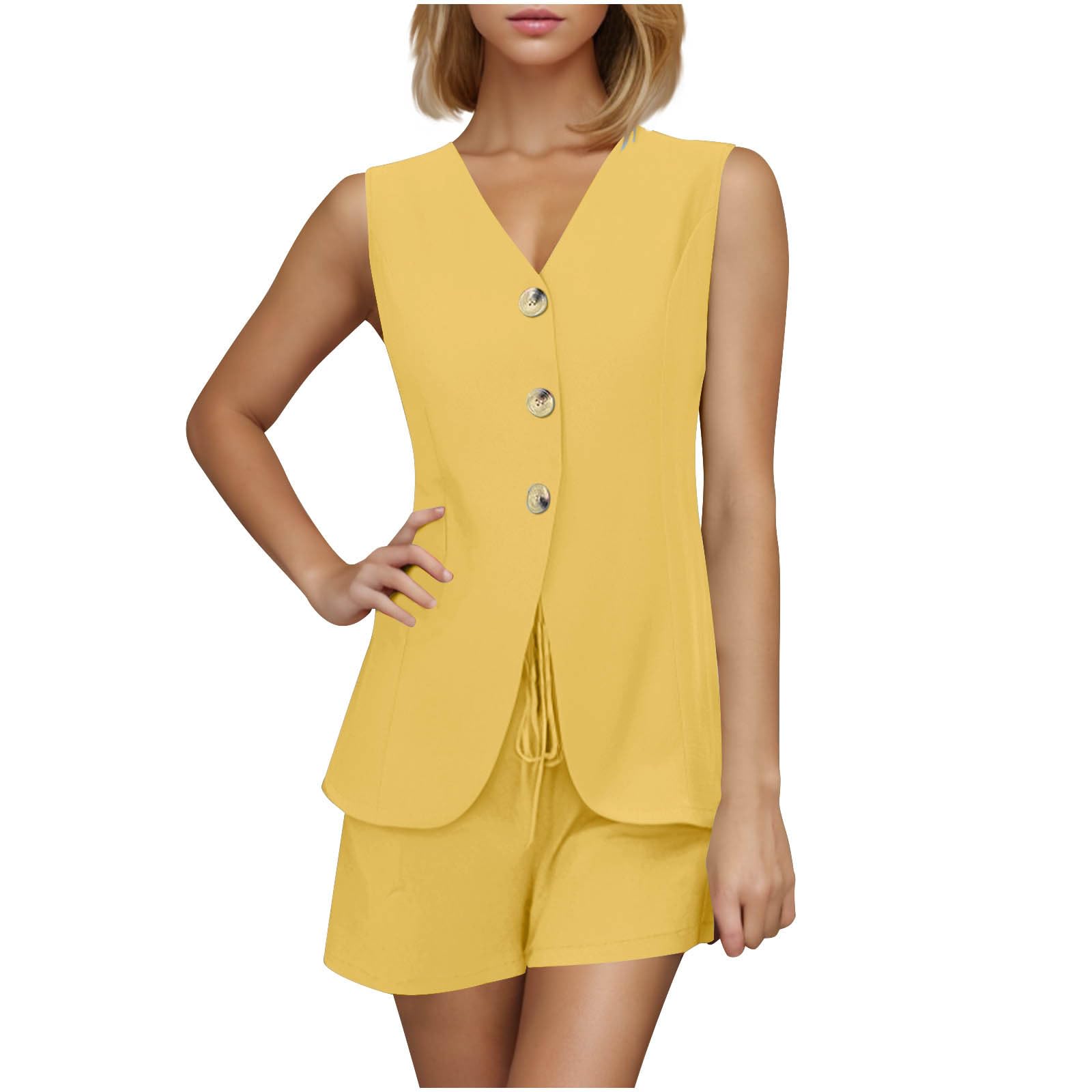 Two Piece Short Sets for Women Blazer Suit Three Button Dressy Vest Loose Fit Business Casual Outfits for