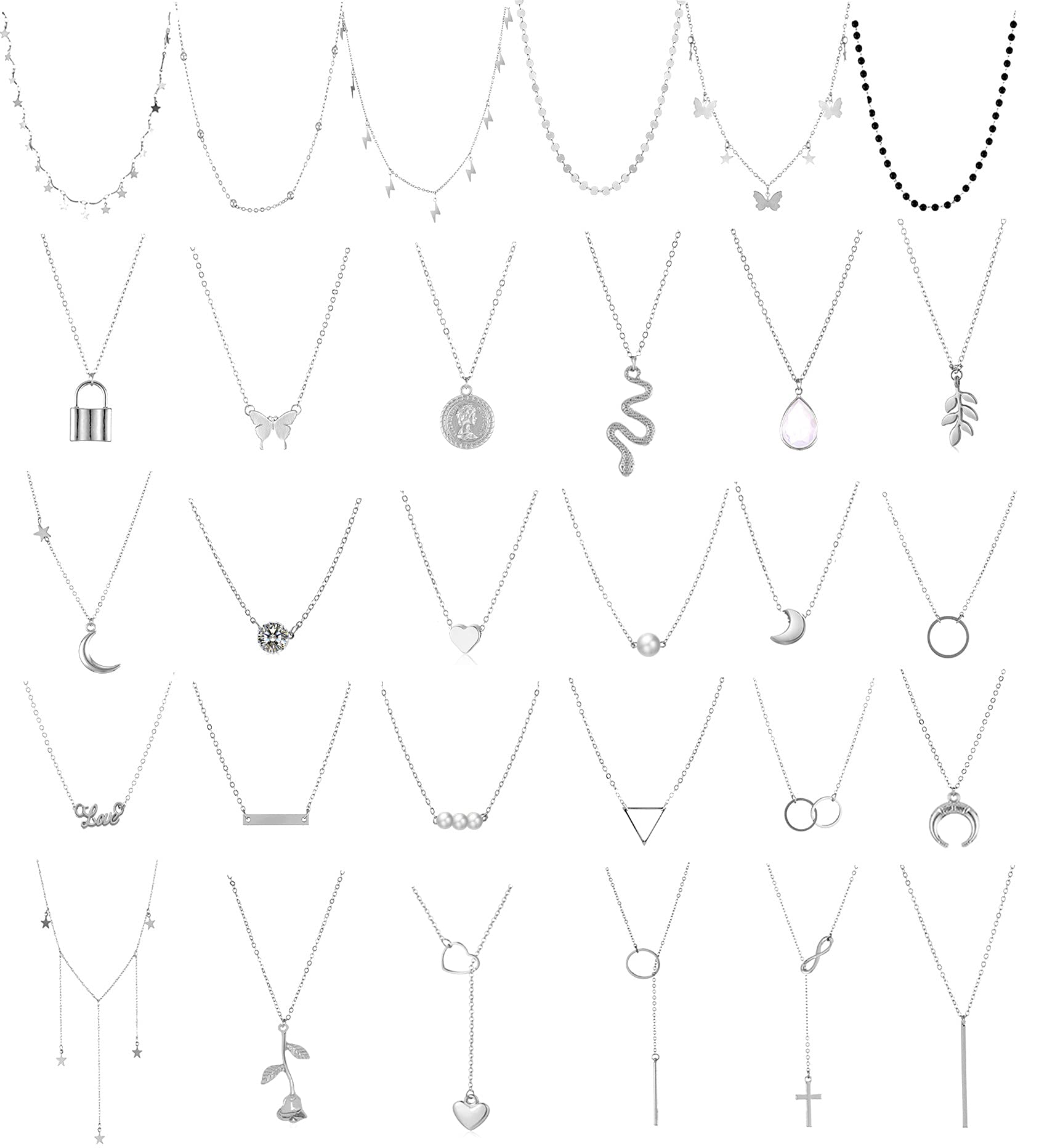 HonsnyLayered Choker Necklace for Women Girls Coin Moon Star Multilayer Choker Necklaces Charm Tiered Choker Chain Gold Necklace Set Adjustable Silver Bar Pendant Y Necklace for Teens