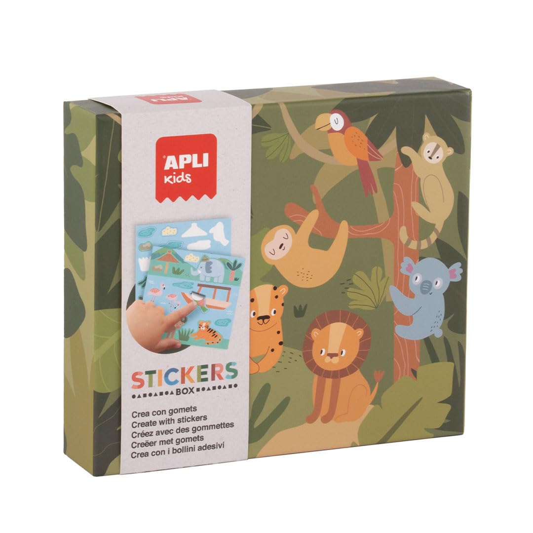 APLI Kids 20076 - Zestaw naklejek żelkowych do uzupełnienia ilustracji- wielokolorowe geometryczne naklejki z żetonami w kartonie - model Safari