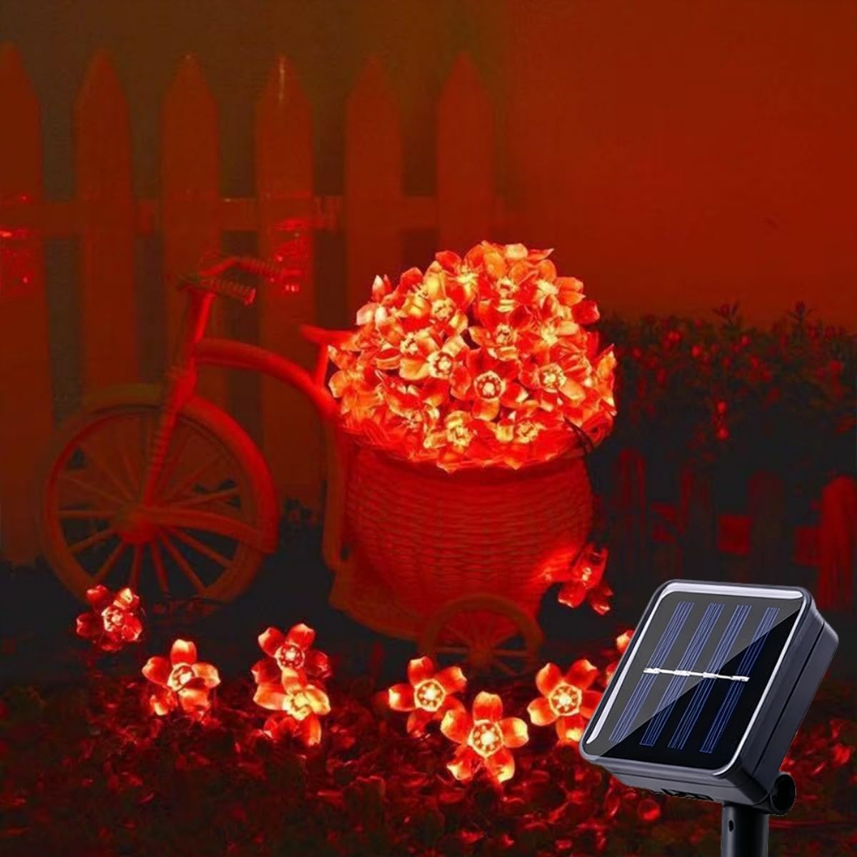 Treer Solar String Lights Outdoor Garden, Cherry Blossom Solar Powered Fairy Lights with 8 Modes IP65 Waterproof Outside Decorative for Patio Yard Festival Party Wedding (Red,12M 100LED)