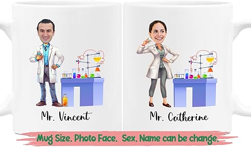 Taza de café blanca con foto personalizada de científico facial, 11 15 onzas, científico, químico, química, estudiante, profesor, taza de café,
