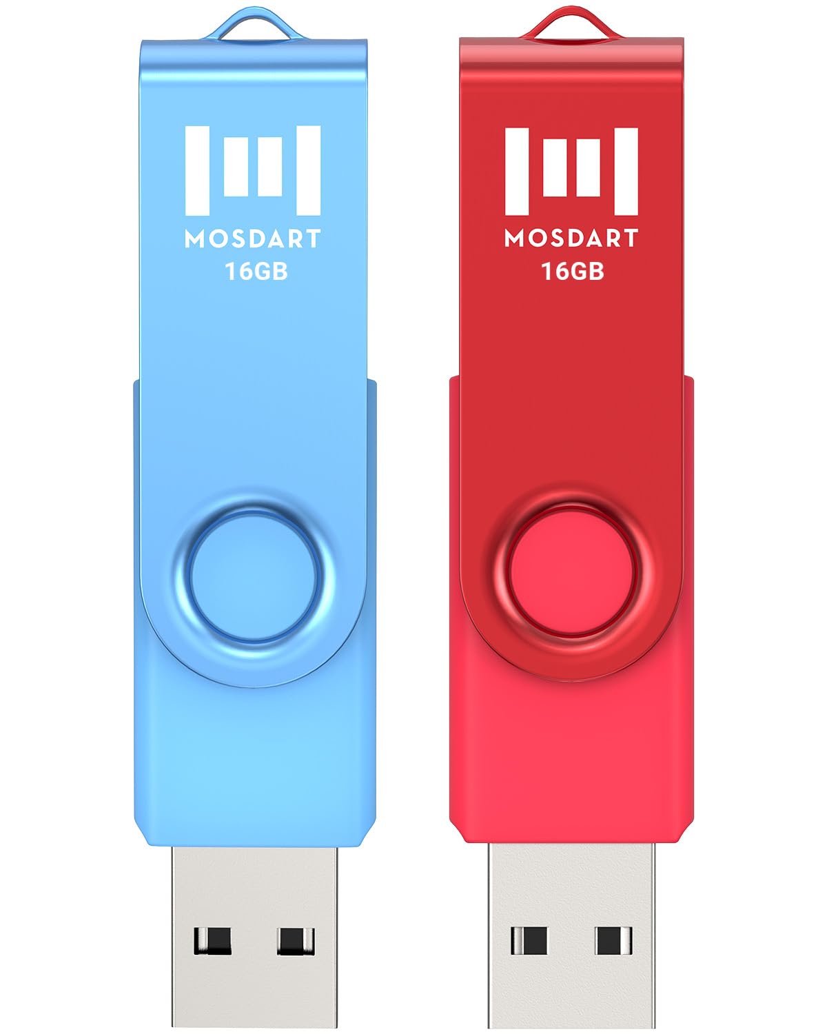 MOSDART 8GB USB2.0 Flash Drive, with Keychain Loop, Swivel Design with LED Light, FAT32 Memory Stick for Computers, System Backup, Data Storage, Red and Blue (Pack of 2)